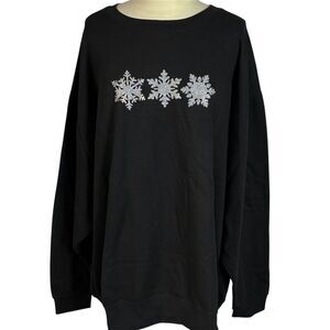Pacific & Co Women's 4XL Black Sparkly Snowflake Graphic Crewneck Sweatshirt